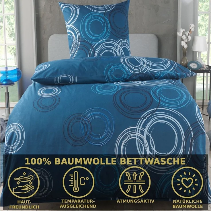 Malika Bettwäsche 155x220 + 80x80 cm atmungsaktiver Baummwoll Renforce Bettbezug, Renforce Baumwolle, 2 teilig, Für Allergiker geeignet, pflegeleicht, angenehm weicher Stoff – Bild 2