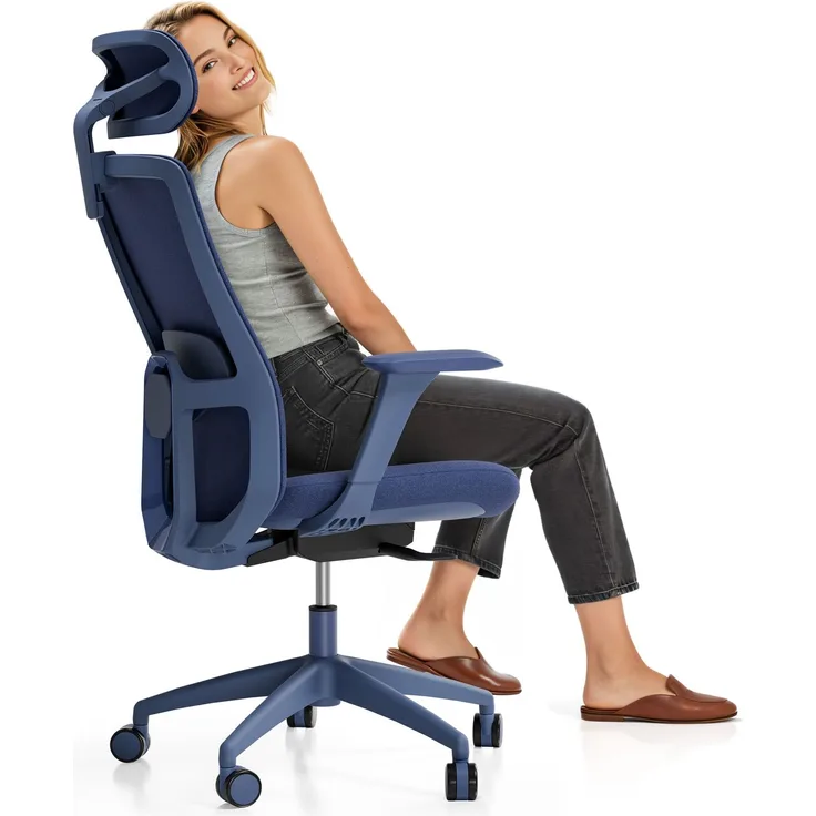 Desktronic Bürostuhl Verstellbarer Ergonomischer SitOne, Blau 4-Dimensional Armlehne, Integrierte 4-Wege-Lendenwirbelstütze