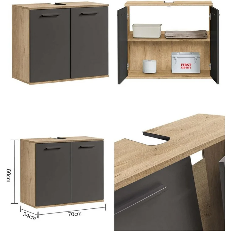 mokebo Badmöbel-Set Der Steuermann, (2-teilig), Made in Germany, Badezimmerschrank, Badschrank, Set in Eiche Anthrazit – Bild 4
