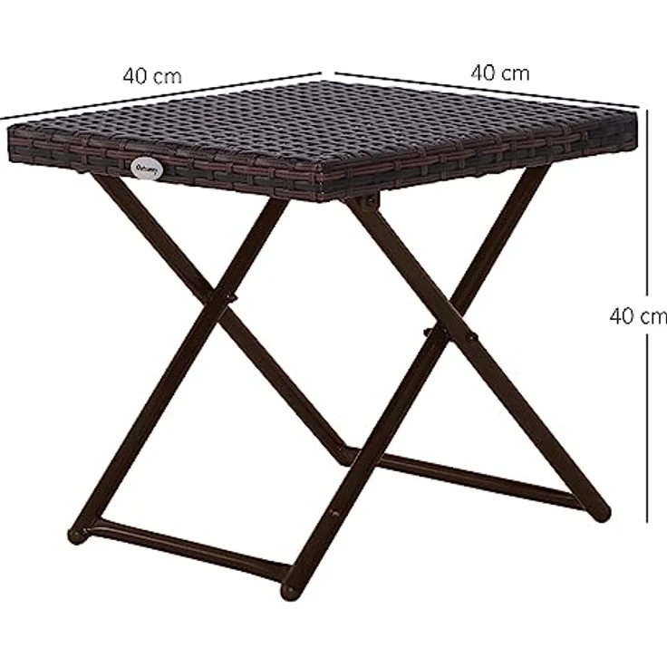 Outsunny Klapptisch, Gartenmöbel aus Polyrattan, Braun, 40x40x40 cm, stabiler Stahlrahmen, klappbar, pflegeleicht – Bild 3