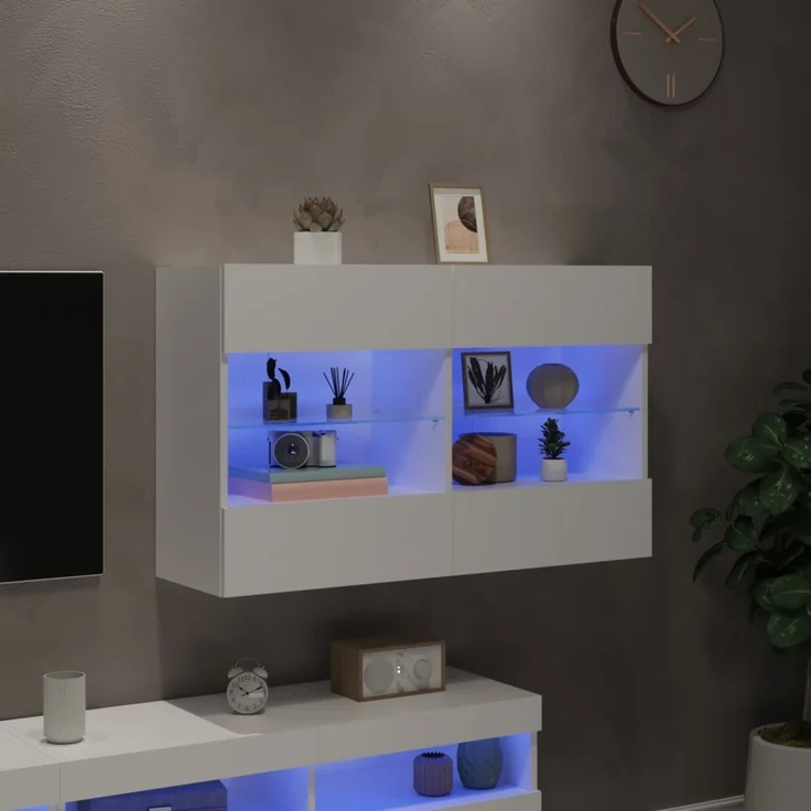TV-Wandschrank, Fernsehschrank mit LED-Leuchten Weiß 98,5 x 30 x 60,5 cm – Bild 3