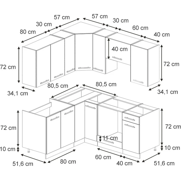 Winkelküche Fame-Line Schwarz gestreift/Anthrazit 190 x 160 cm ohne Arbeitsplatte Vicco – Bild 3