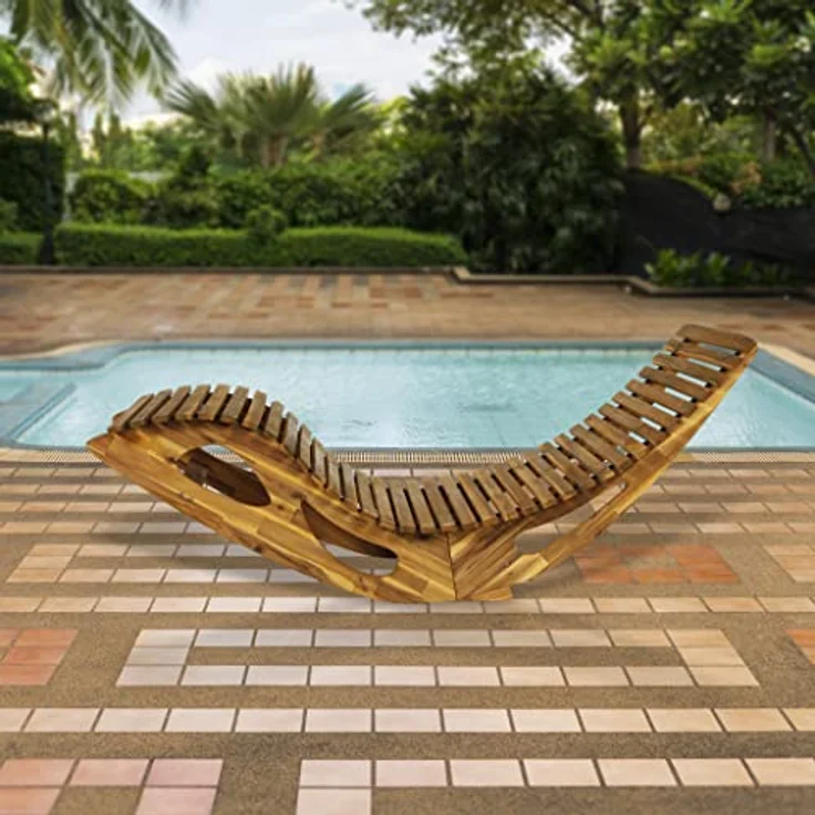 CHILLROI Ergonomische Schwungliege Saunaliege, Akazienholz, FSC zertifiziert, mit Wippfunktion, ca. 150 x 60 x 66/95 cm – Bild 3