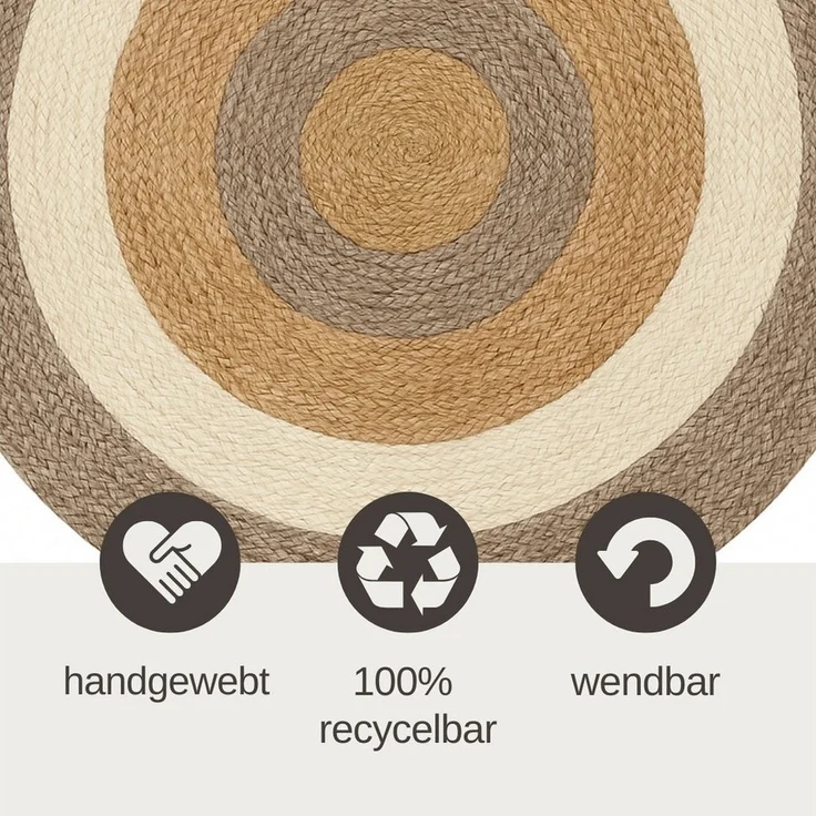 Wohnando Teppich MY-RUG Teppich Jute Balance, aus 100% Jute 100x100 cm, Rund, Höhe: 10 mm, handgewebt, Natürliches Material, Boho-Stil, wendbar – Bild 3