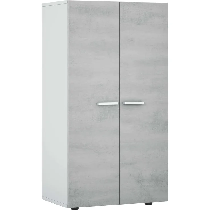 Habitdesign, schmaler Schuhschrank mit 2 Türen – Beistellschrank in Weiß Hochglanz und Zementgrau für Flur, Schlafzimmer oder Eingangsbereich, Maße: 55 x 103 x 36 cm (B x H x T), Modell Star