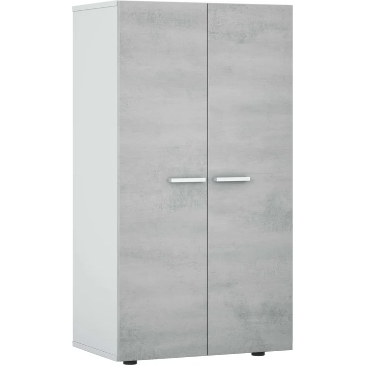 Habitdesign, schmaler Schuhschrank mit 2 Türen – Beistellschrank in Weiß Hochglanz und Zementgrau für Flur, Schlafzimmer oder Eingangsbereich, Maße: 55 x 103 x 36 cm (B x H x T), Modell Star