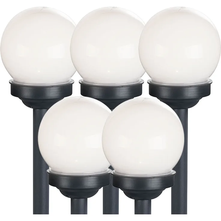 5er Set LED Solarkugel weiß, Erdspieß, DxH 10x38 cm