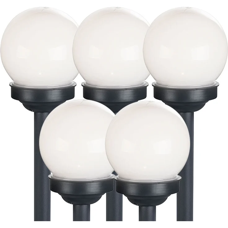 5er Set LED Solarkugel weiß, Erdspieß, DxH 10x38 cm – Bild 1