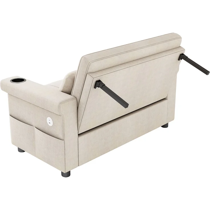 Merax 2-Sitzer Sofa, Schlafsofa mit Schlaffunktion, LED-Beleuchtung, USB/Type-C-Ladeanschluss, verstellbare Rückenlehne, Kissen, Getränkehalter, Seitentasche, Chenille Stoff, Beige – Bild 7