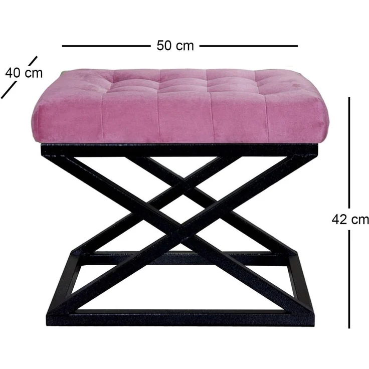 Atelier Del Sofa Stylish Pouffe with Metal Frame, 50 x 42 x 40 cm | 100% Polyester Babyface, Grey with Black & Fuchsia Accents | Perfect for Modern Living Spaces – Bild 2