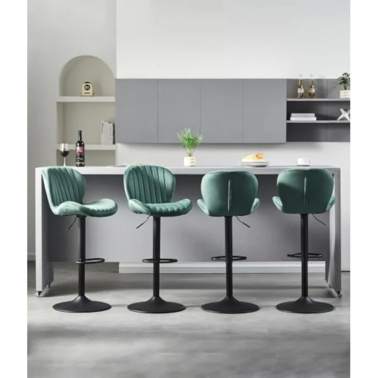 TUKAILAI Barhocker 2er Set aus Samt, Barstuhl Höhenverstellbar，360°Drehbar, Hocker mit lehne,fußstütze,metallrahmen, Gepolsterter Küchenhocker Tresenhocker, Bar Chair für Küche Bars, Grün – Bild 5