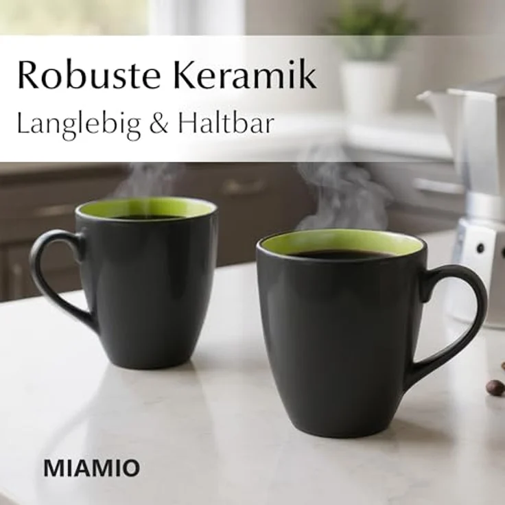 MiaMio Tasse MIAMIO - 6 x 350 ml Kaffeetassen Set Außen Schwarz Innen Farbig – Bild 6