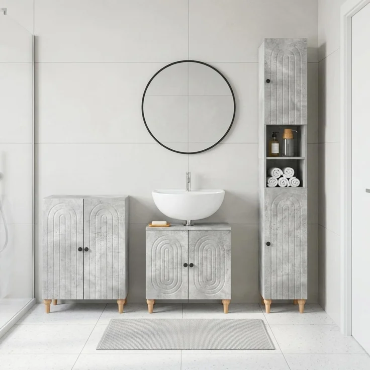 vidaXL 3-teiliges Badezimmer-Schranksystem ALKMAAR Betongrau 3417426 – Bild 1