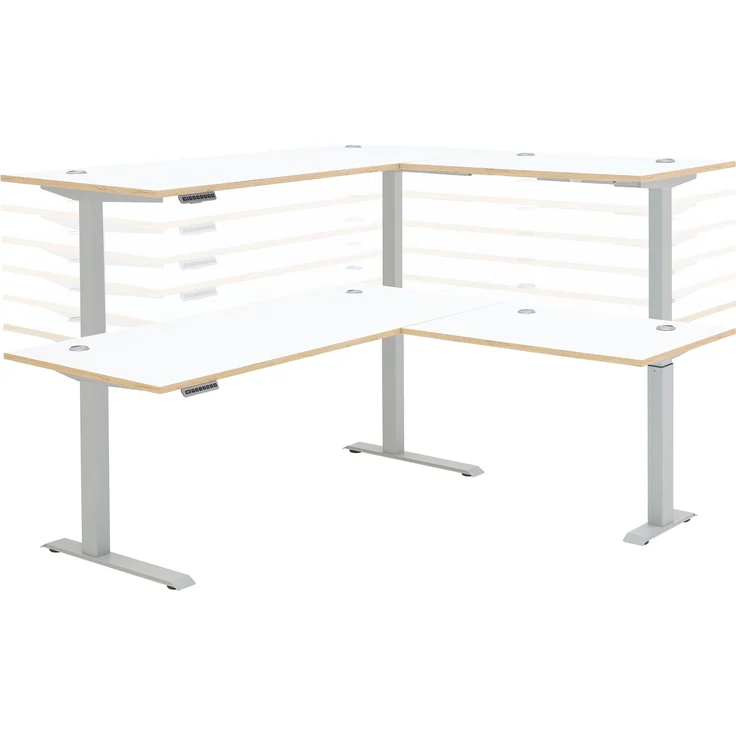 Eckschreibtisch >Memphis< höhenverstellbar, weiß / Artisan / silber - 185x64/129x177 (BxHxT) – Bild 2