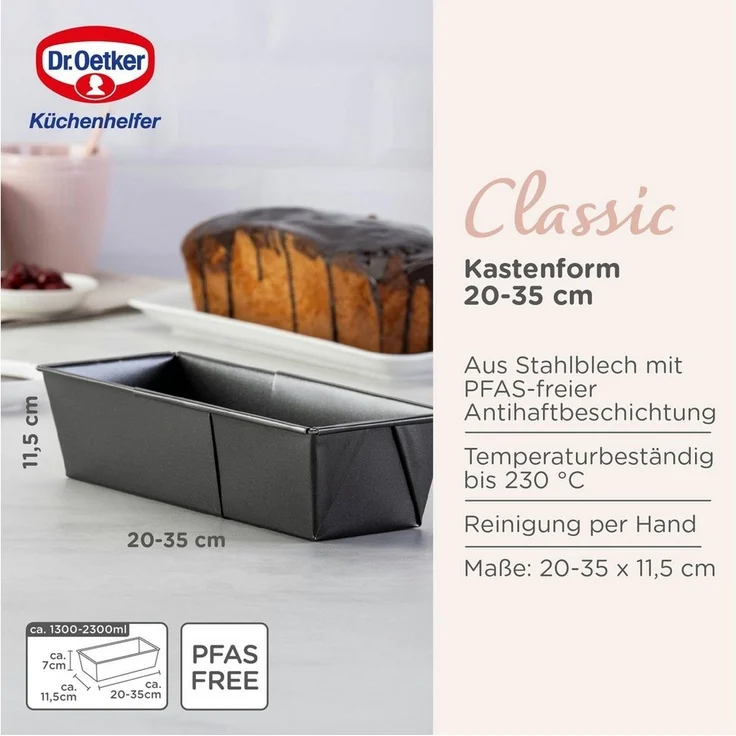 Dr. Oetker Küchenhelfer Backform Kastenform verstellbar, Teigform, Antihaft Kuchenform – Bild 2