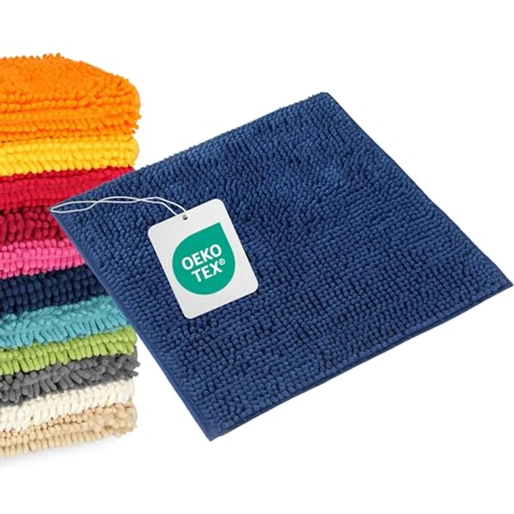 WohnDirect Badematte 45x45 cm | Dunkelblau - rutschfest & Waschbar - Badezimmerteppich zum Set kombinierbar, Badvorleger, WC Garnitur, Badteppich – Bild 1
