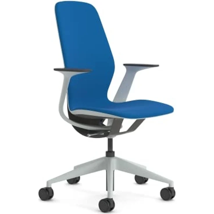Steelcase Silq Ergonomischer, höhenverstellbarer Stuhl mit Möwengrau/Karbon Metallic Rückenlehne und Königsblau Bezug – Bild 1