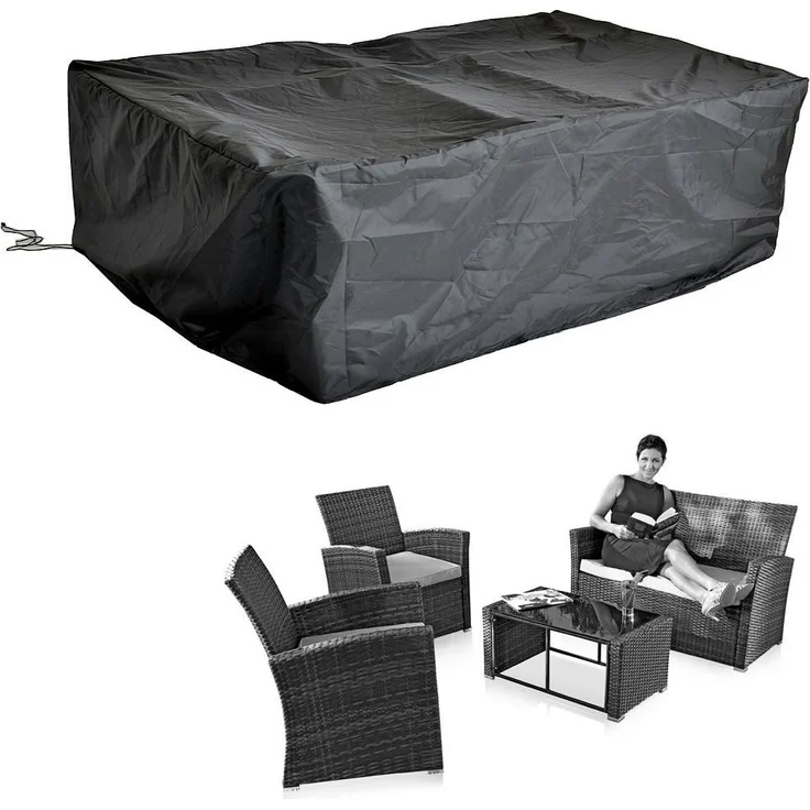 Schutzhülle 132x132x80 Schwarz Gartenmöbel Rattan Abdeckung Plane Haube Wetter – Bild 7