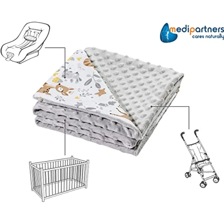 Medi Partners Babydecke Baby Decke Neugeborenen - Kuscheldecke Geschenk Babydecken 75x100cm für Kleinkinder Mädchen Krabbeldecke Kinderbett Kinderwagen 100% Baumwolle (REH mit grauem Minky) – Bild 5