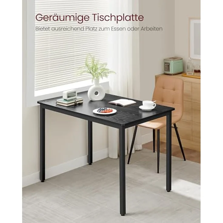 VASAGLE Esstisch, Küchentisch, 70 x 110 x 77 cm, Esszimmertisch für 4 Personen, Tisch Wohnzimmer, Schreibtisch, für Esszimmer, Küche, Industrie-Design, ebenholzschwarz-Mattschwarz KDT081B02 – Bild 4