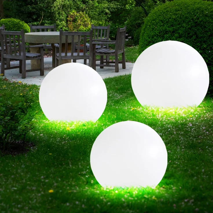 3er Set LED Außen Solarleuchten, Kugel weiß, 15 und 20 cm – Bild 2