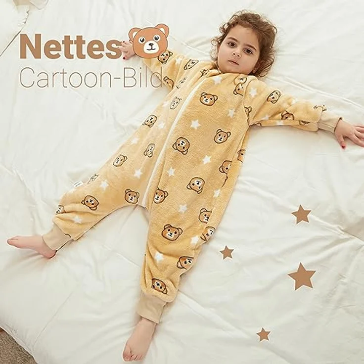 XQ&XG Baby Schlafsack mit Füßen 2.0 Tog,Babyschlafsack mit langen Ärmeln,Schlafsack Kinder mit Beinen für mädchen und Junge,Braun Bär,110 – Bild 6