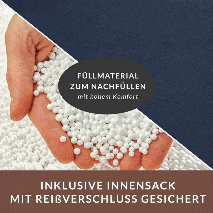 Green Bean® Sitzhocker aus Kunstleder - Pouf mit EPS Perlen Füllung - 70 x 33 x 28cm - perfekte Ergänzung zum Sitzsack - Dunkelblau – Bild 7