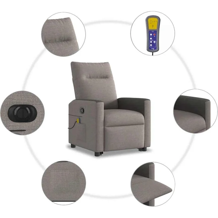 vidaXL Elektrischer Massagesessel mit Aufstehhilfe Taupe Stoff 3324078 – Bild 10