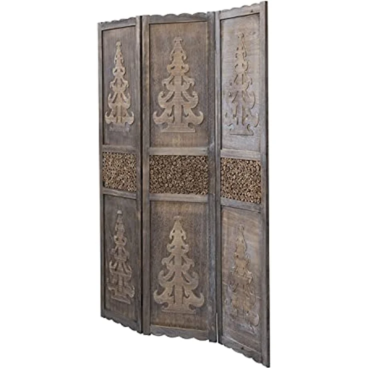 Homestyle4u Paravent, 3-teilig, braun, Holz, 120x170 cm, zusammenklappbar, mit dekorativen Verzierungen für den Innenbereich – Bild 7