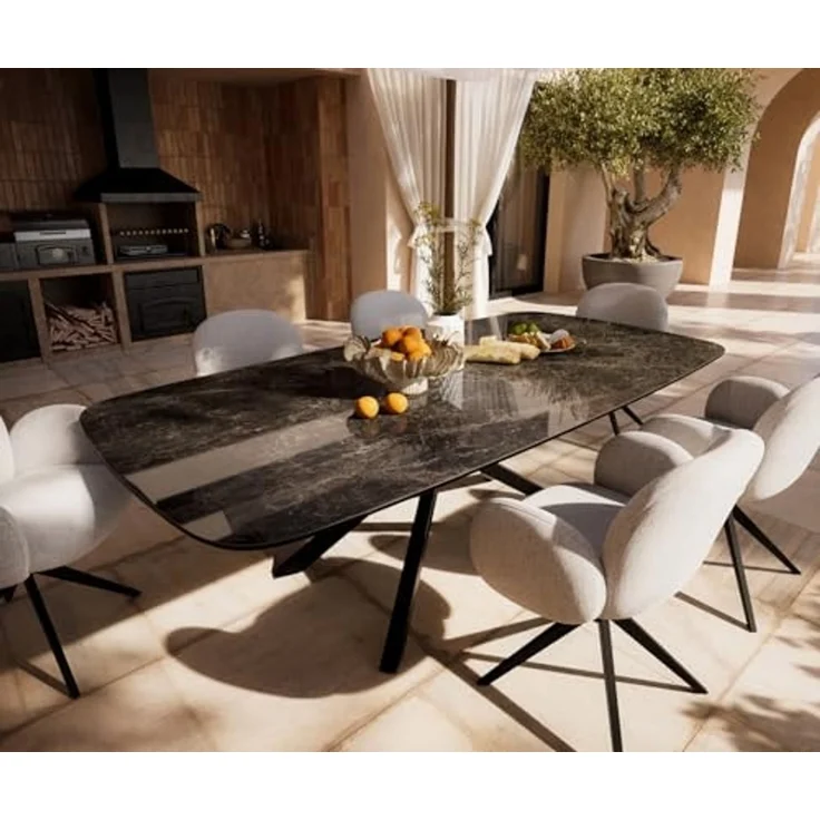Outdoortisch Edge Boot 240x120 cm Keramik Emperador Extra Lucidato Dunkelbraun Kreuzgestell Rechteck Schwarz – Bild 2