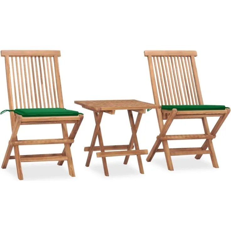 vidaXL 3-tlg. Garten-Essgruppe mit Kissen Klappbar Massivholz Teak 3063203
