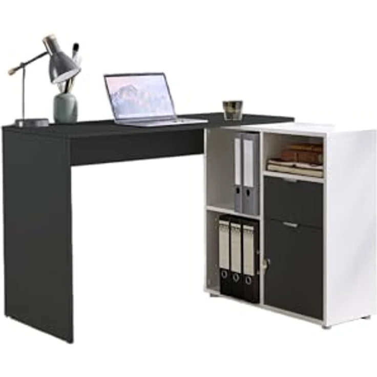 BMG Möbel Eckschreibtisch LENI (Schreibtischplatte mit Regal), Breite 110 cm, spiegelverkehrt montierbar, abschließbare Tür – Bild 3