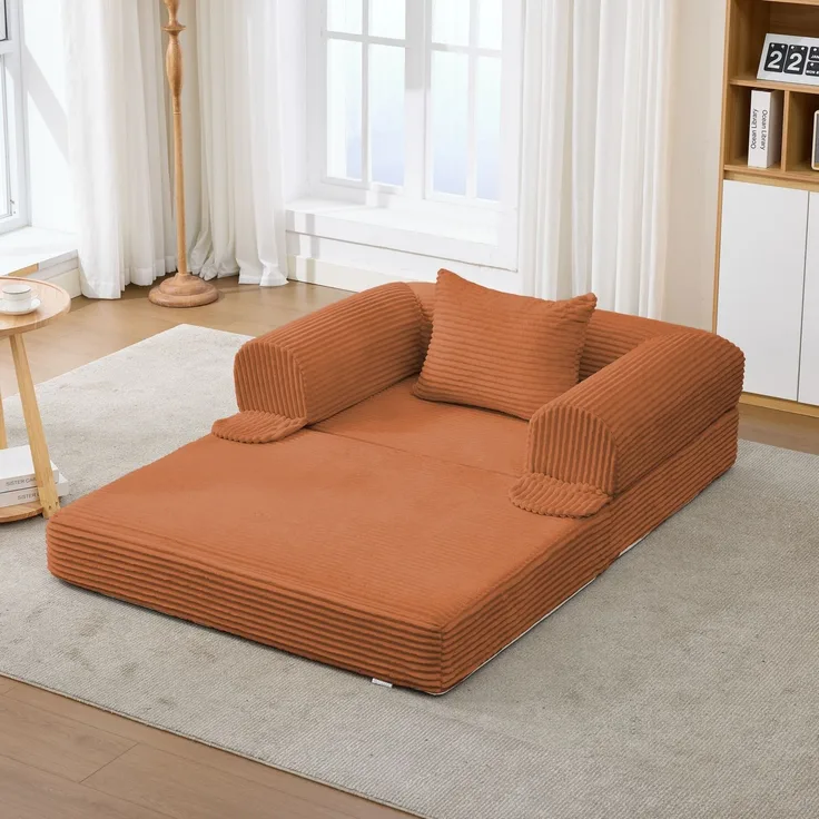 Schlafsofa, Cord, klappbar, 2-in-1-Funktion & platzsparend, 120x85x65 cm, Orange