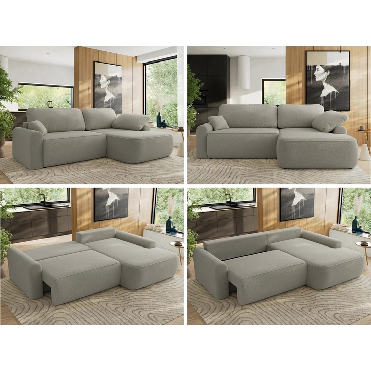Ecksofa, L-förmiges, lose Kissen, DL-Schlaffunktion, (H 100 x T 187 x B 273 cm) - CUBO L - Boucle Hellgrau - rechte Seite – Bild 2