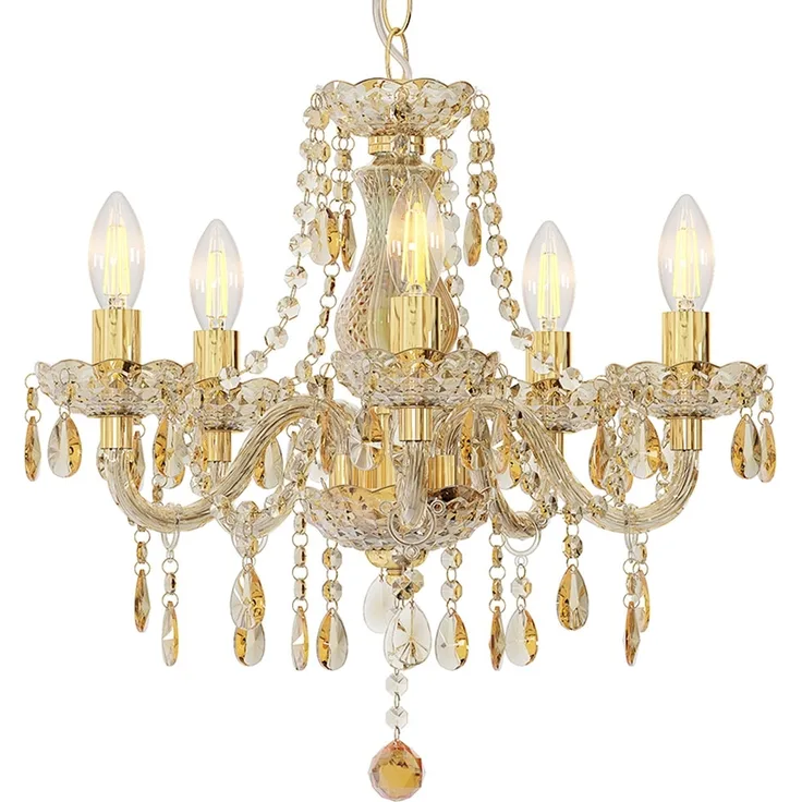 Kronleuchter, goldfarben, 5-Flammig, D 48 cm