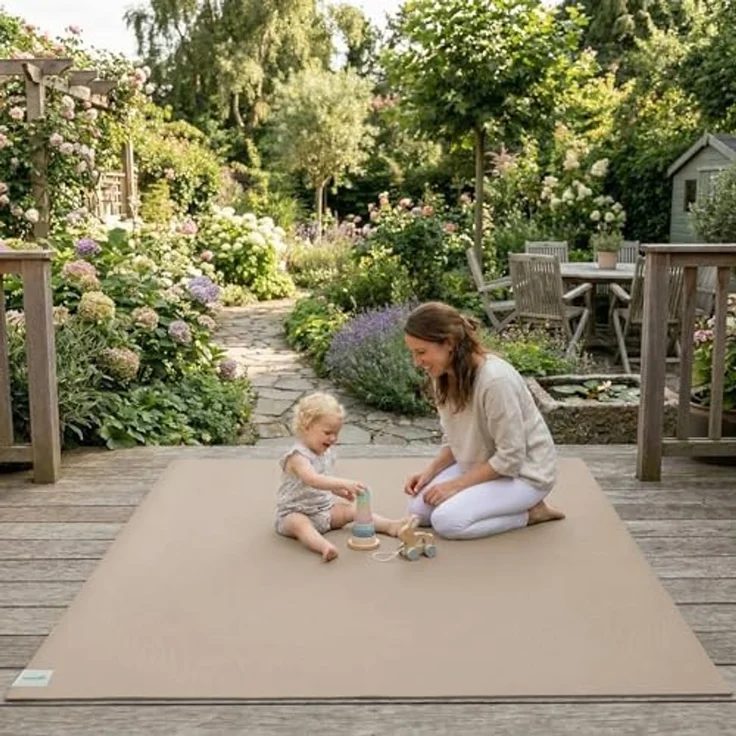 Outdoor Krabbelmatte SanoSoft "made in Germany" - Öko-Tex 100-160x160 cm Sand/Beige – Bild 1