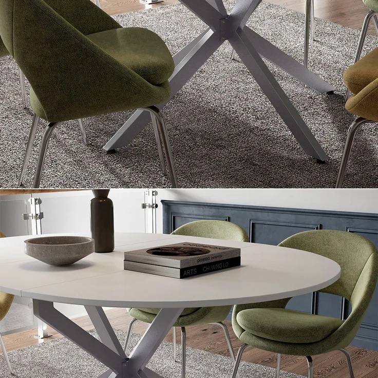 Vicco 'Loyd' Esstisch, ausziehbar, Spanplatte Weiß, Stahl Grau, 20-160 x 76,5 x 120 cm – Bild 5