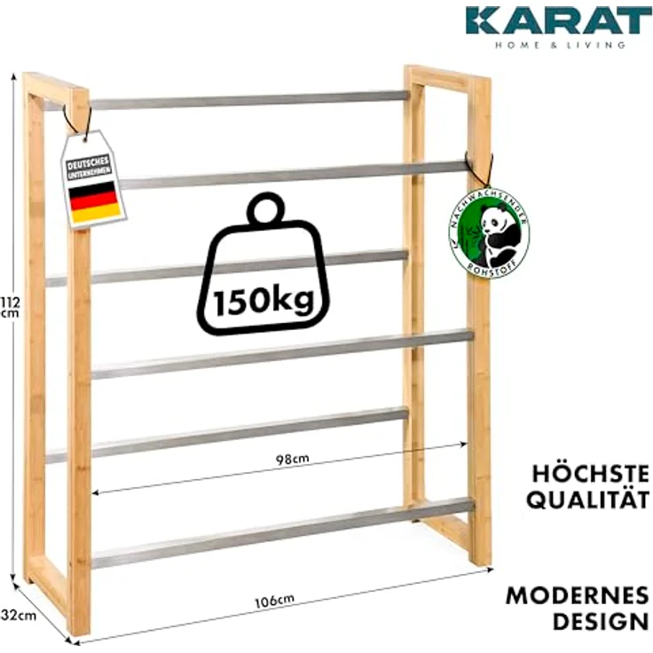 KARAT Getränkekistenregal für 6 Kisten aus Bambus & Edelstahl, stabiles und Robustes Wasserkistenregal, Bierkistenregal, Kistenständer, Getränkeschrank, Getränkeregal (Flash) – Bild 3