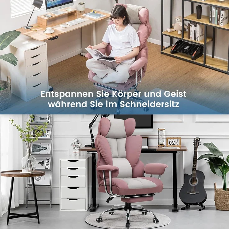 GTPLAYER Gaming Stuhl, Gamer Stuhl, Ergonomischer Bürostuhl mit Fußstütze, Stoffoberfläche, Federsitzkissen, Gaming Chair Gepolstert, Gaming Sessel 180kg Belastbarkeit Rosa – Bild 5