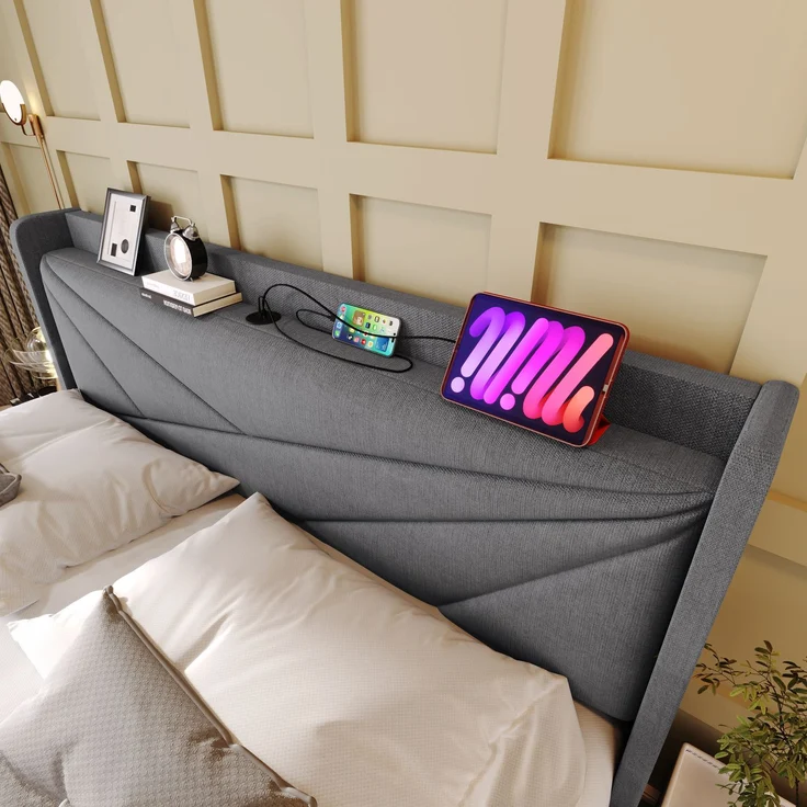 TavilaEcon Boxspringbett mit Bettkasten und USB Typ C grau Liegefläche 140 × 200 cm – Modell 981011AAG – Bild 3