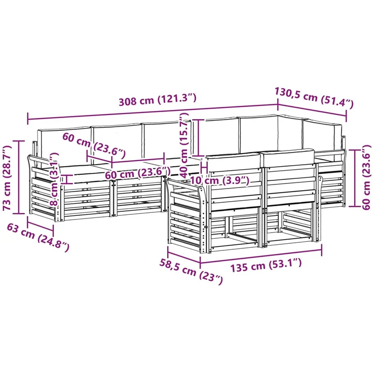 vidaXL Outdoor-Sofagarnitur 8 stk. 8-Sitzer Weiß und Creme Polyester 3392035 – Bild 8