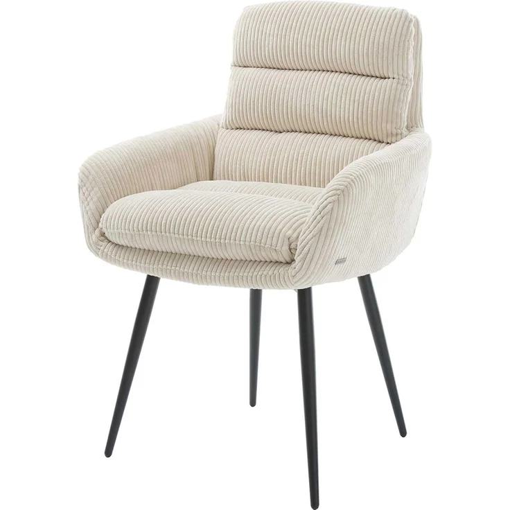 Esszimmerstuhl Abelia-Flex mit Armlehnen Cord Beige 4-Fuß konisch Schwarz – Bild 1