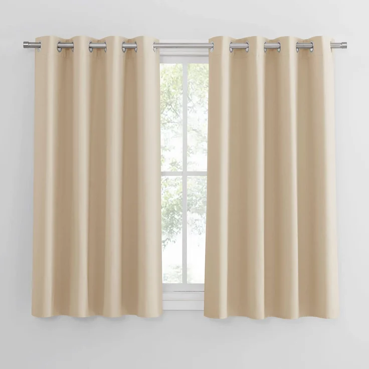 PONY DANCE Kurze Gardinen Wohnzimmer Ösenschal 2er Set Verdunklungsvorhänge Ösen Gardinen Blickdicht Vorhang Wärmeisolierend, H 137 x B 132 cm, Biscotti Beige | Biscotti Beige, Verdunklungsvorhänge, Kurz, Sichtschutz, für Schlafzimmer, Blickdicht, UV-S...