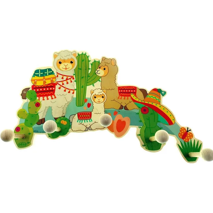 Hess Holzspielzeug 30348 - Garderobe aus Holz, Serie Lama, mit 5 Haken, für Kinder, ca. 35 x 21 x 6,5 cm groß, handgefertigt, als Blickfang in jedem Kinderzimmer und Flur
