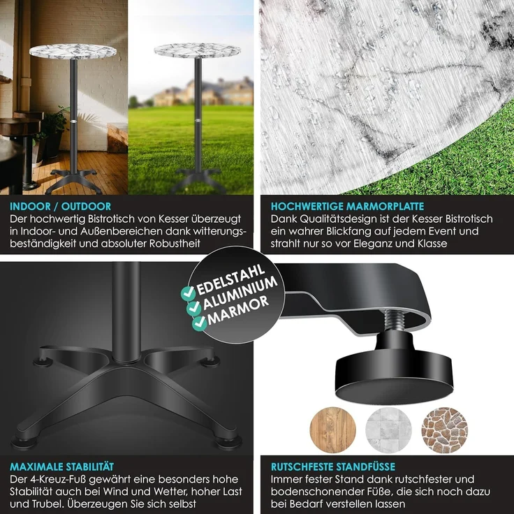 KESSER® 2in1 Stehtisch klappbar Bistrotisch 2er Set | Aluminium Edelstahlplatte | höhenverstellbar 70cm / 115cm | Partytisch Tisch Ø 80cm | In- & Outdoor Empfangstisch | Klapptisch mit Cover Marmor – Bild 6
