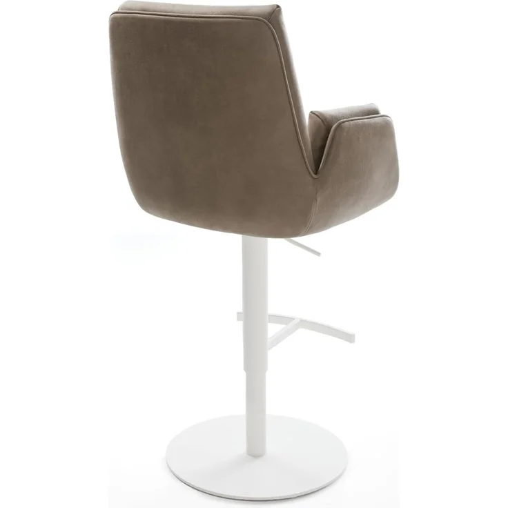 Barstuhl Clea-Flex Mikrofaser Taupe Vintage Drehfuß höhenverstellbar Metall Weiß – Bild 6