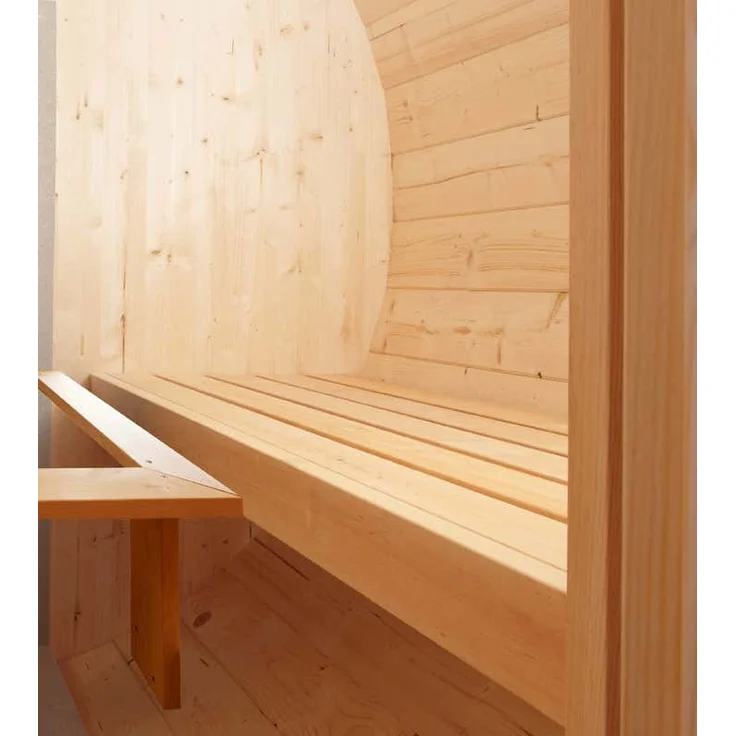 Wolff Finnhaus Saunafass 400 de luxe Thermoholz-montiert Fasssauna 2 Sitzbänke aus Holz Sauna mit 42 mm Wandstärke Außensauna – Bild 5