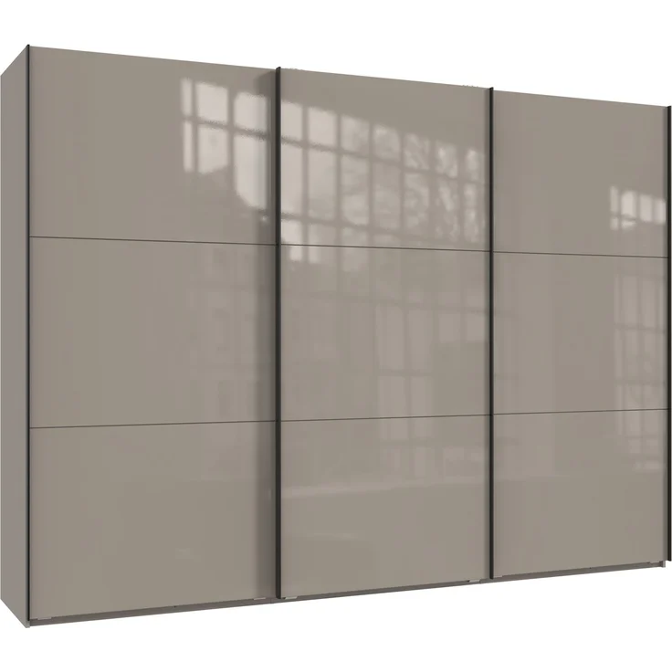Schwebetürenschrank Kleiderschrank 300 cm Vollausstattung Glasfront in Sand Grau – Bild 1