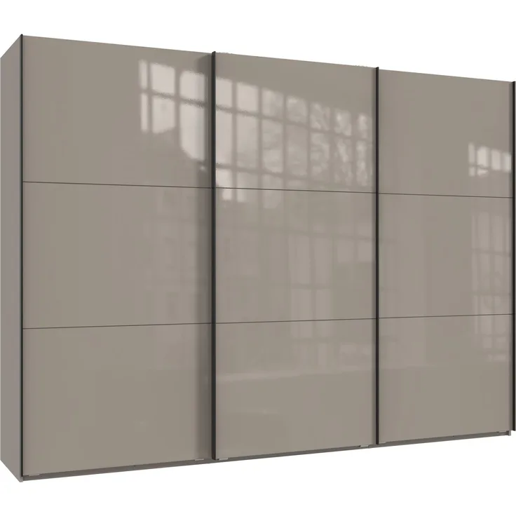 Schwebetürenschrank Kleiderschrank 300 cm Vollausstattung Glasfront in Sand Grau
