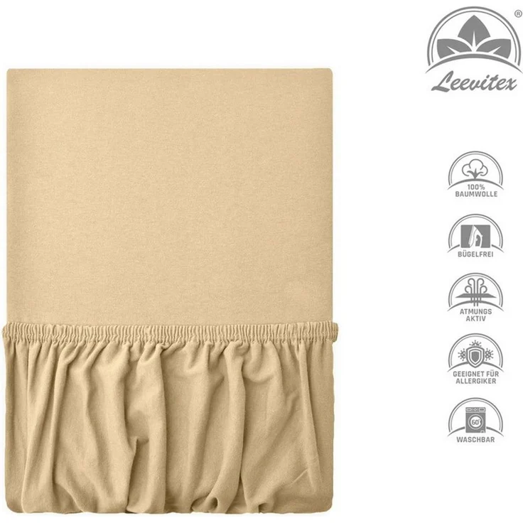 leevitex® Spannbettlaken, Premium 170g/m², Gummizug: rundum, schwer und dick, 100% Jersey-Baumwolle, Düne / Sand, 140 x 200 - 160 x 220 cm – Bild 2